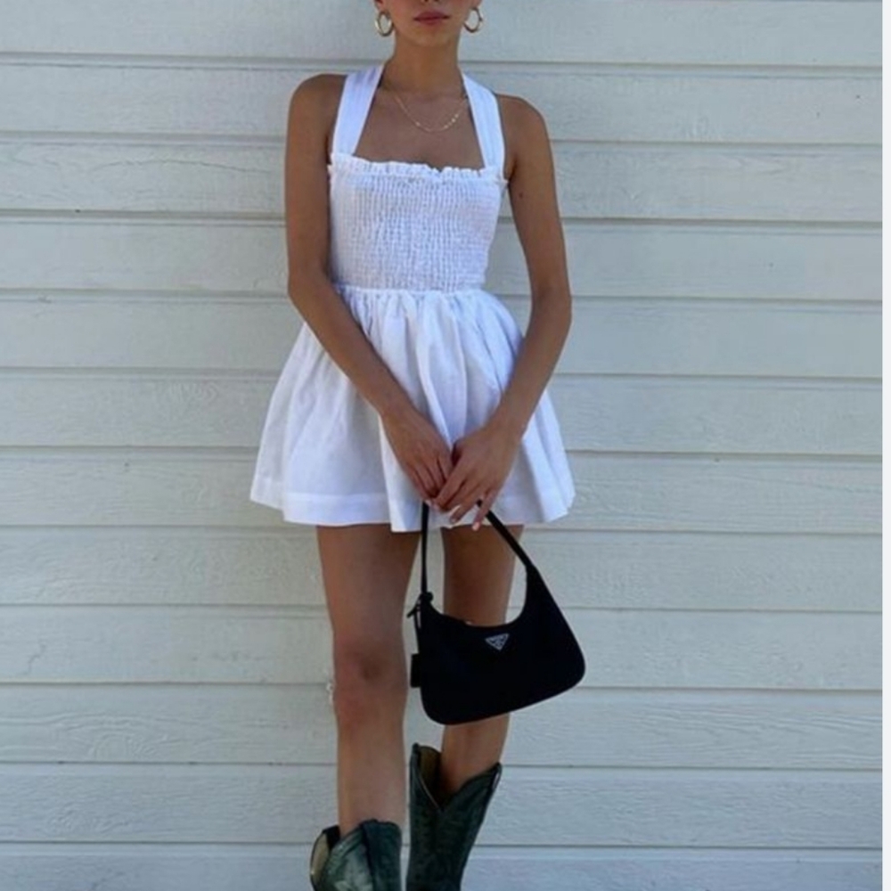 Peppermayo White European Towns Linen Blend Mini Dress New Size 4